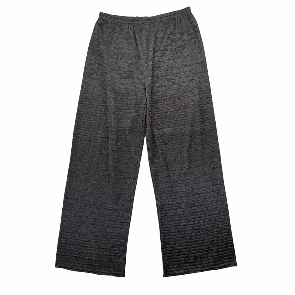 Pleats Collection Black Textured Pull On Wide Leg Lagenlook Comfort Travel Pants